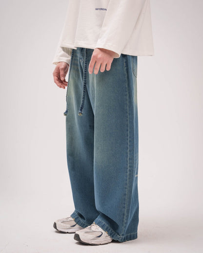 Denim Unisex Washed Super Baggy Jeans - Dark Blue