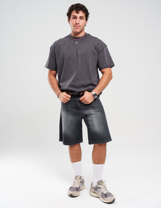 Denim Wash Unisex Shorts Vintage - Black