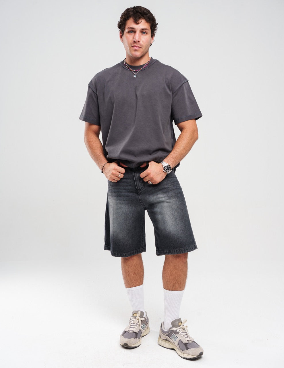 Denim Wash Unisex Shorts Vintage - Black