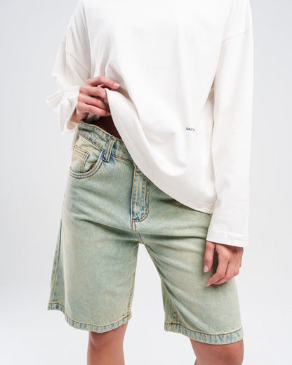 Denim Unisex Shorts Vintage Wash - Light Blue