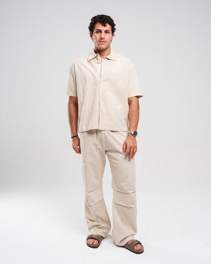 Linen Short-Sleeve Button-Up - Beige