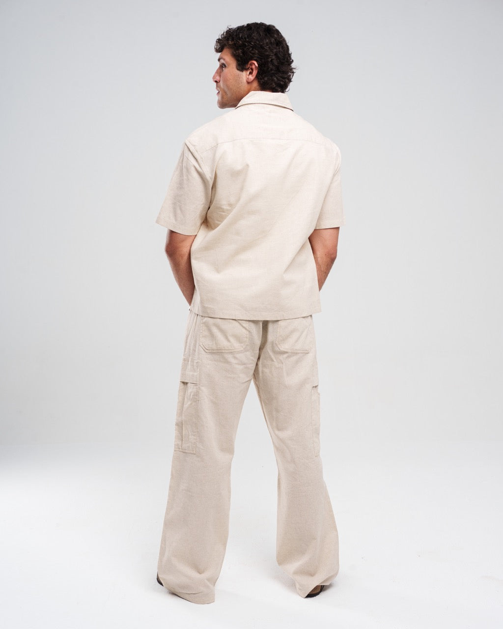 Linen Short-Sleeve Button-Up - Beige