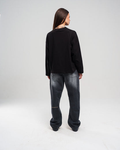 Denim Faded Regular-Fit Pants - Black