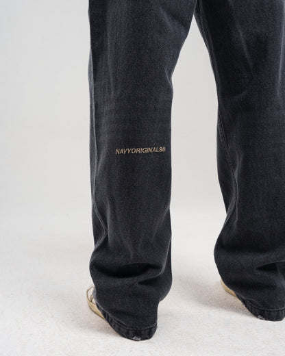 Denim Faded Regular-Fit Pants - Black