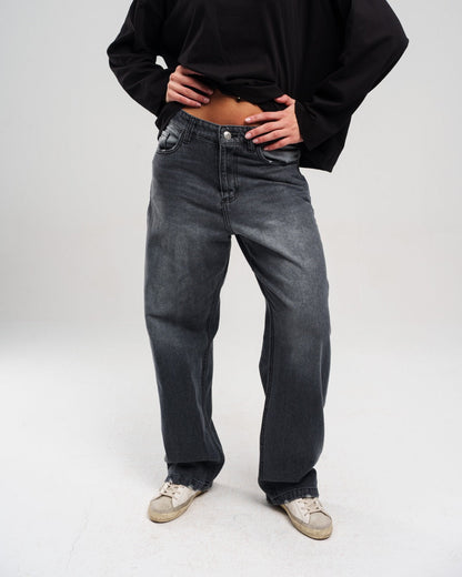 Denim Faded Regular-Fit Pants - Black