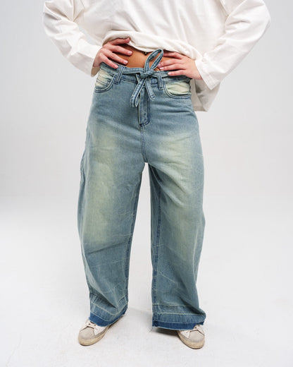 Denim Ziptie Unisex Super Baggy Jeans - Light blue