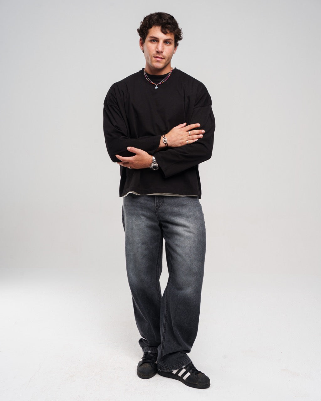 Denim Faded Regular-Fit Pants - Black