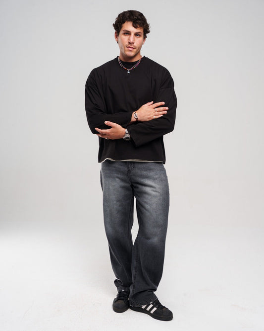 Denim Faded Regular-Fit Pants - Black