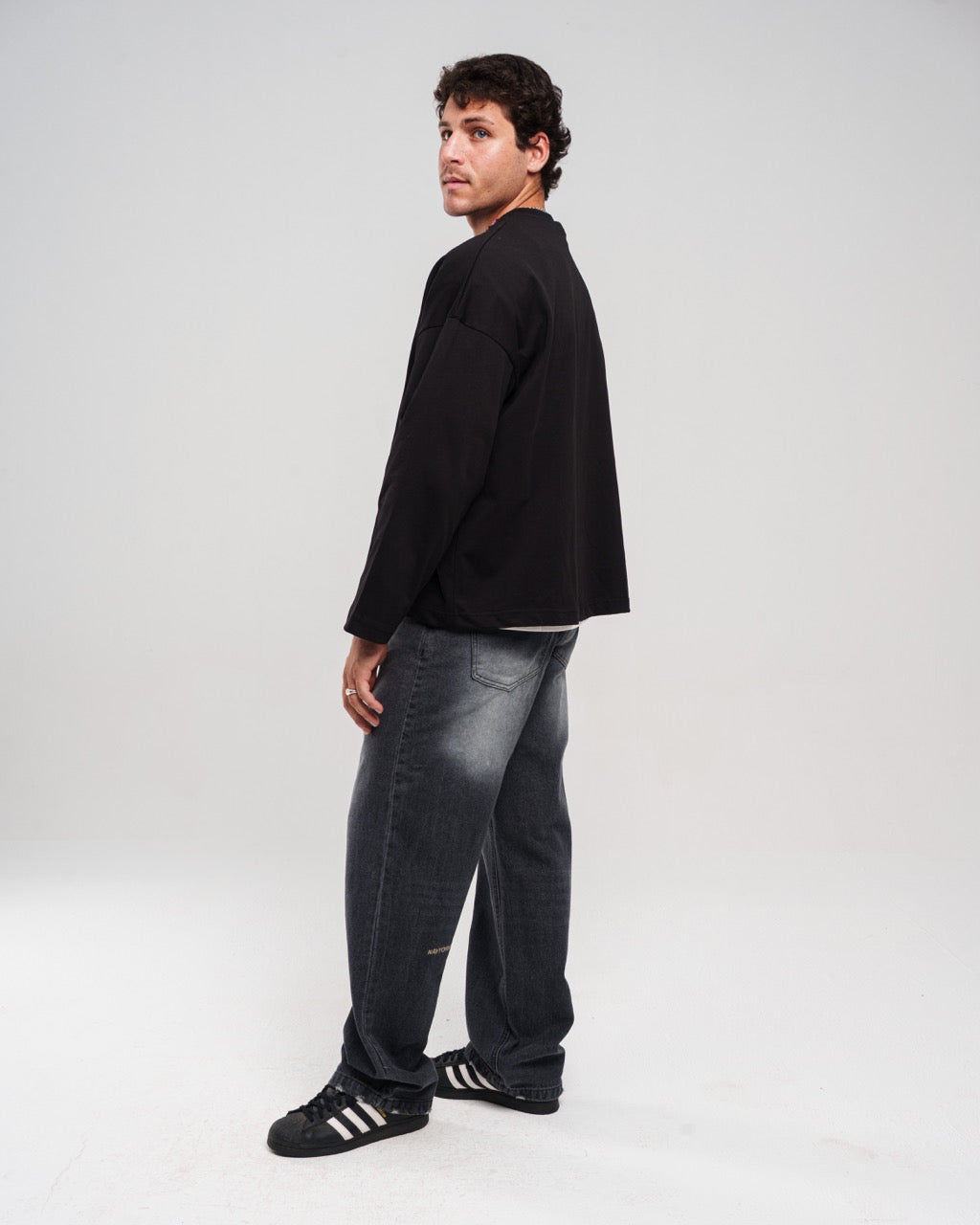 Denim Faded Regular-Fit Pants - Black