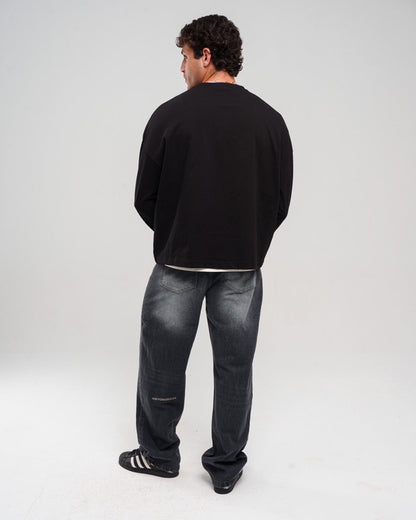 Denim Faded Regular-Fit Pants - Black