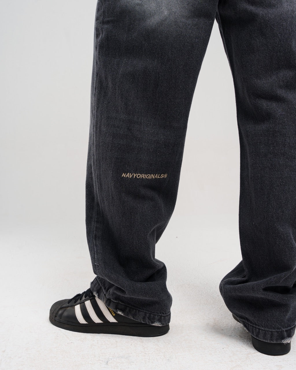 Denim Faded Regular-Fit Pants - Black