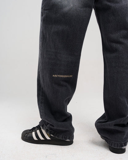 Denim Faded Regular-Fit Pants - Black