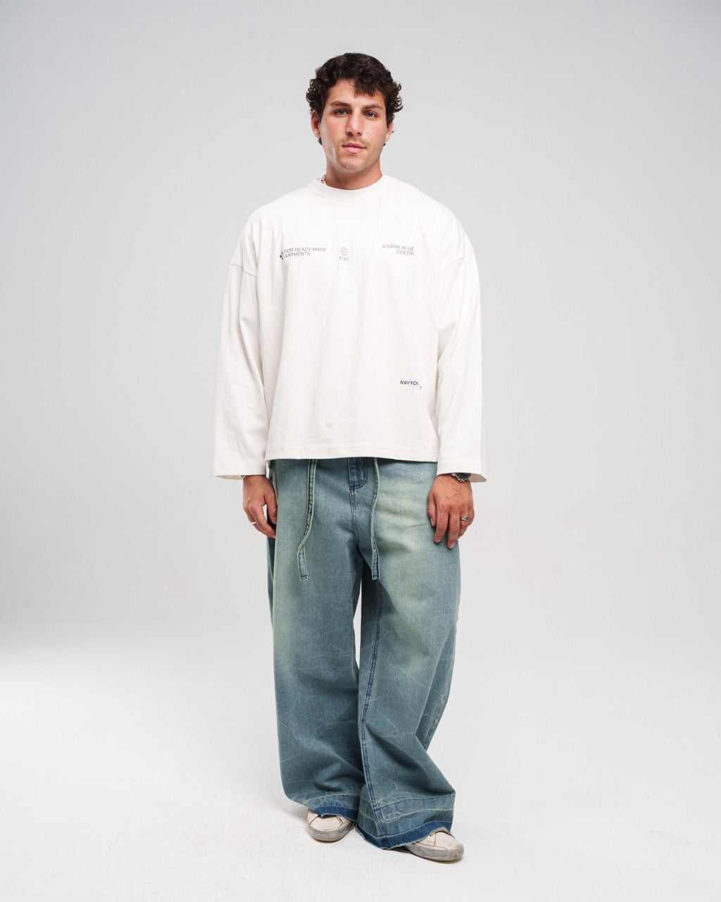 Denim Ziptie Unisex Super Baggy Jeans - Light blue