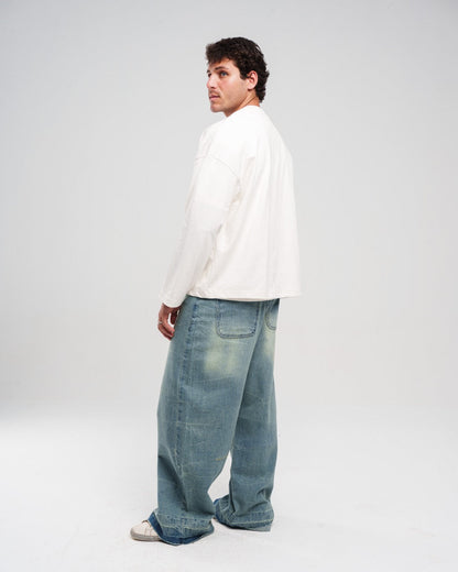 Denim Ziptie Unisex Super Baggy Jeans - Light blue