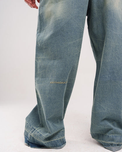 Denim Ziptie Unisex Super Baggy Jeans - Light blue