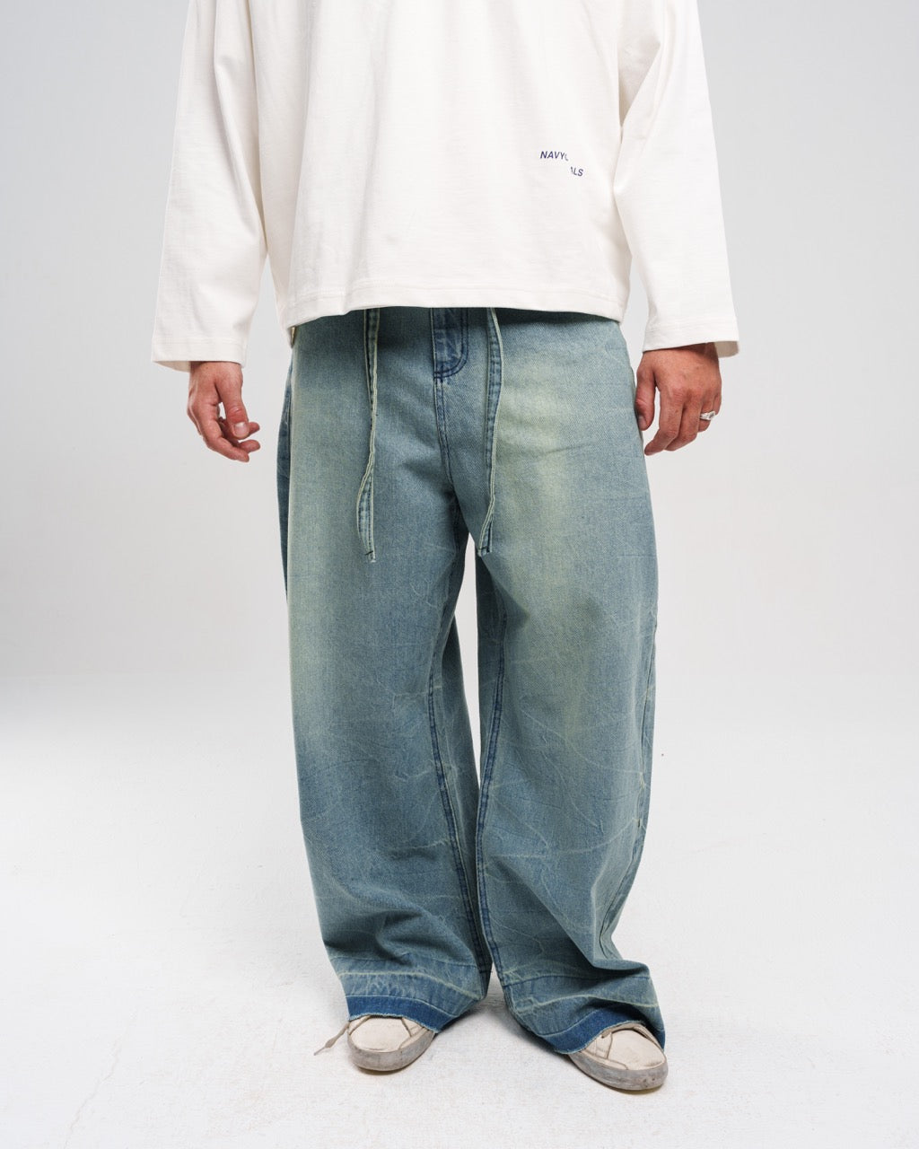 Denim Ziptie Unisex Super Baggy Jeans - Light blue