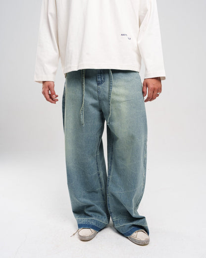 Denim Ziptie Unisex Super Baggy Jeans - Light blue