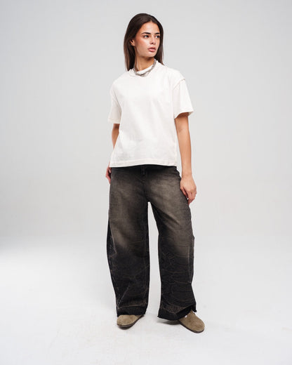 Denim Dirty Ziptie Unisex Super Baggy Jeans - Black