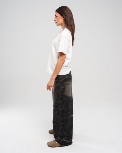 Denim Dirty Ziptie Unisex Super Baggy Jeans - Black