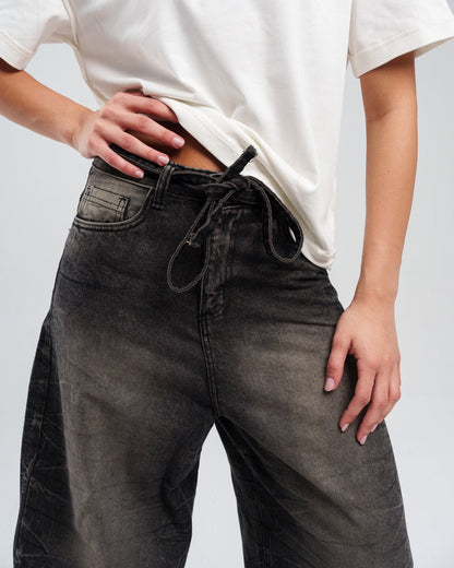 Denim Dirty Ziptie Unisex Super Baggy Jeans - Black