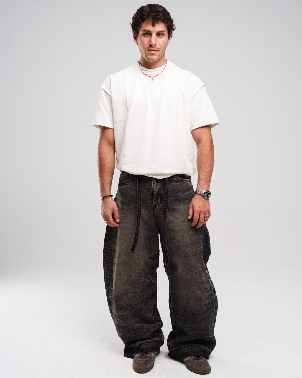 Denim Dirty Ziptie Unisex Super Baggy Jeans - Black