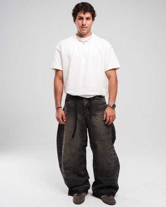 Denim Dirty Ziptie Unisex Super Baggy Jeans - Black