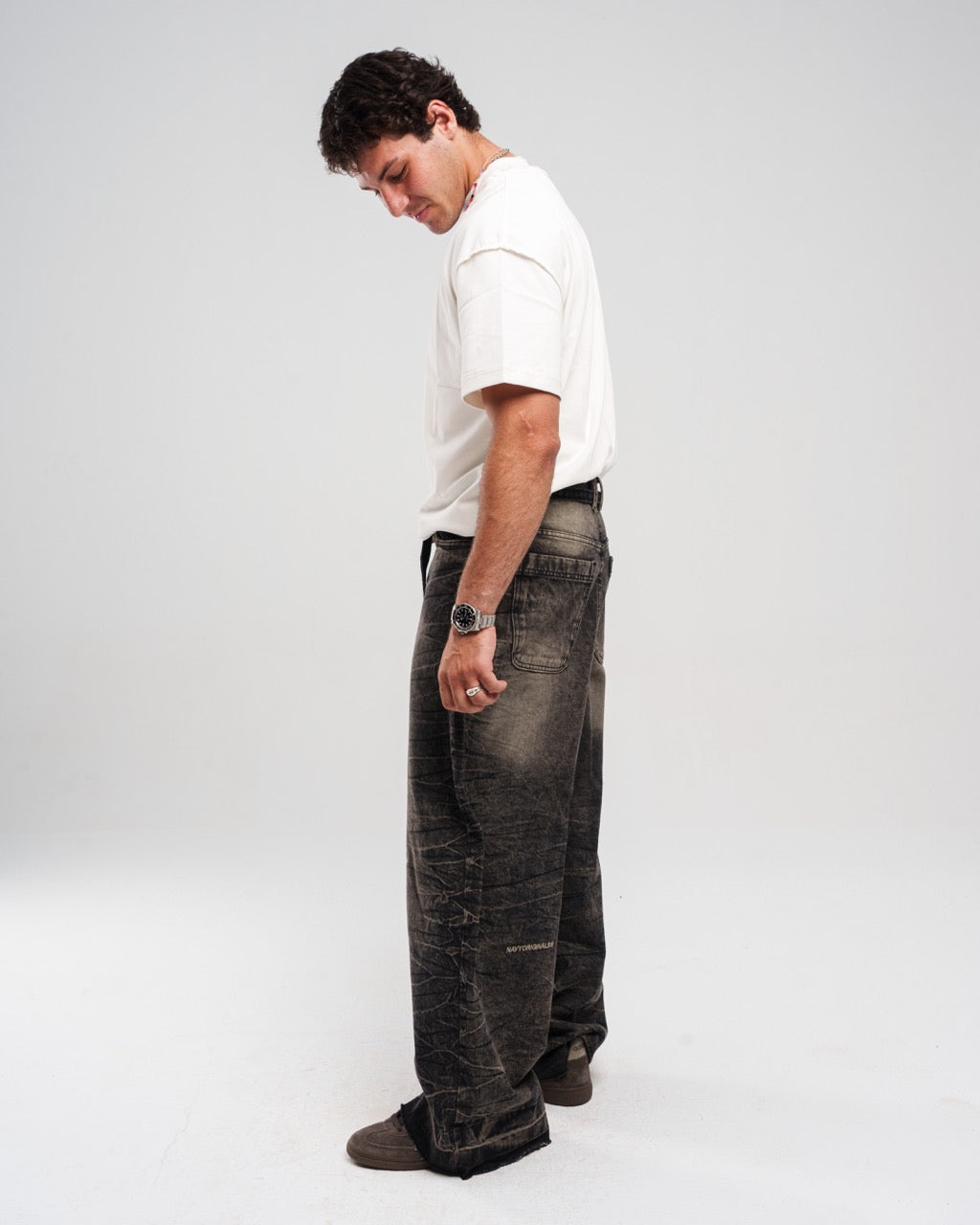 Denim Dirty Ziptie Unisex Super Baggy Jeans - Black