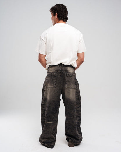 Denim Dirty Ziptie Unisex Super Baggy Jeans - Black