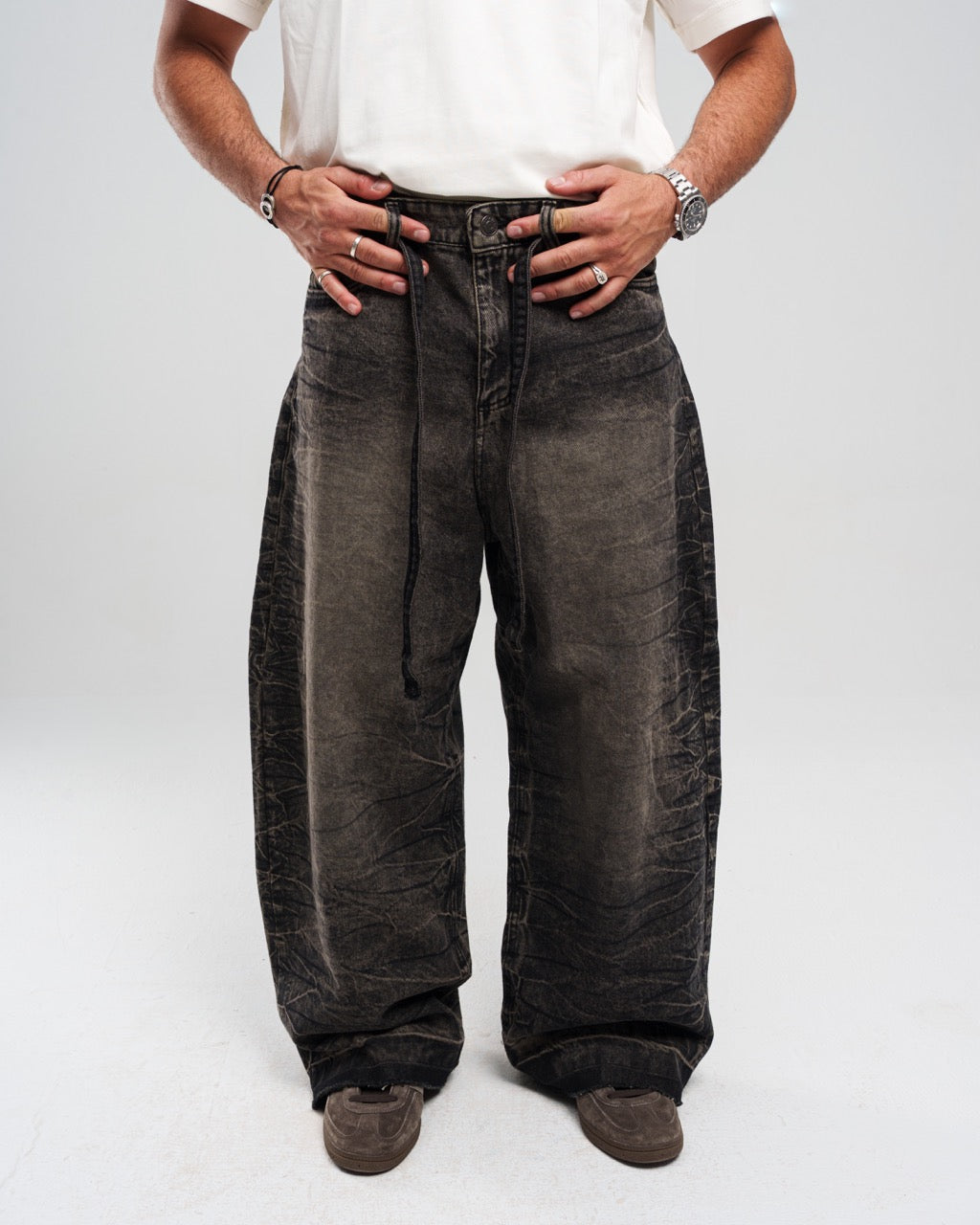 Denim Dirty Ziptie Unisex Super Baggy Jeans - Black