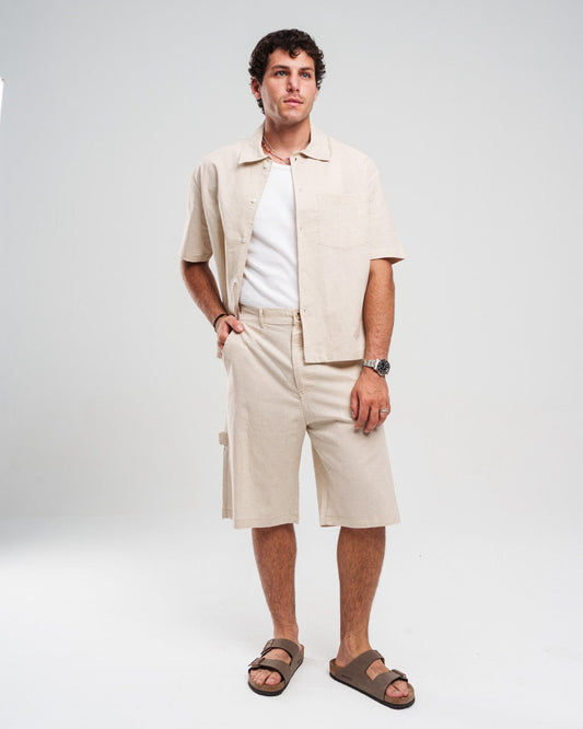 Linen Utility Shorts - Beige