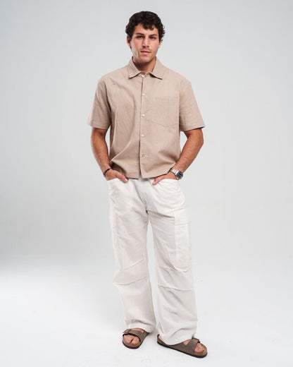 Linen Short-Sleeve Button-Up - Brown