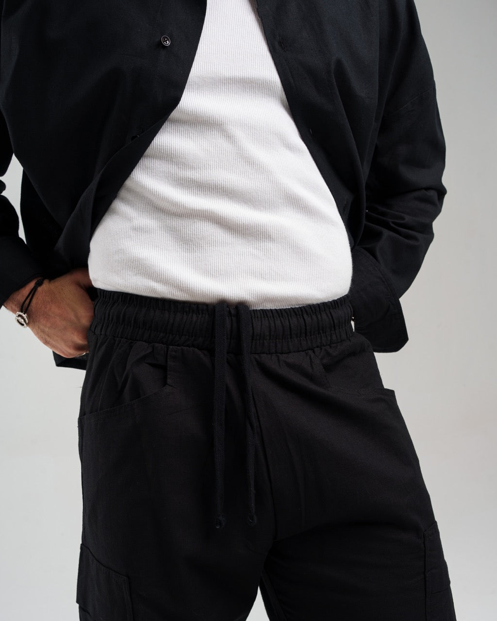 Linen Wide-Leg Trousers - Black