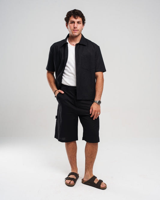 Linen Utility Shorts - Black