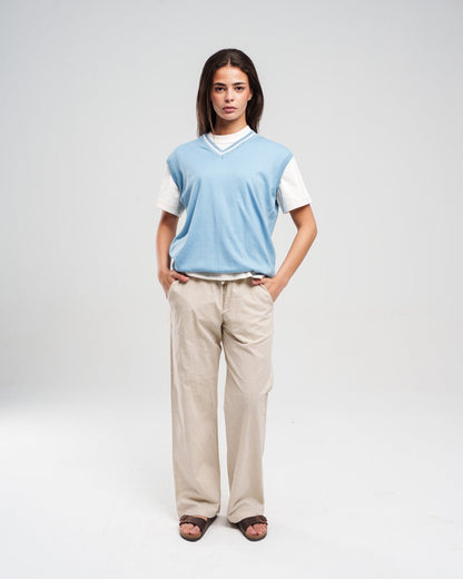 Knit Solid V-Neck Sweater Vest – Light Blue