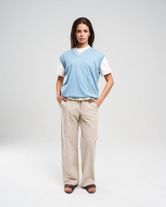 Knit Solid V-Neck Sweater Vest – Light Blue