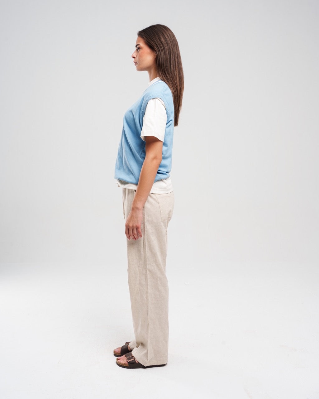 Knit Solid V-Neck Sweater Vest – Light Blue