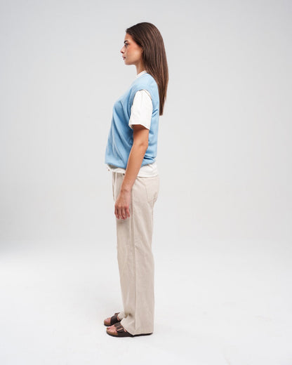 Knit Solid V-Neck Sweater Vest – Light Blue