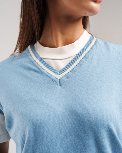 Knit Solid V-Neck Sweater Vest – Light Blue