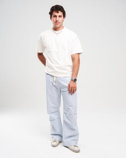 Striped Drawstring Trousers - Light Blue