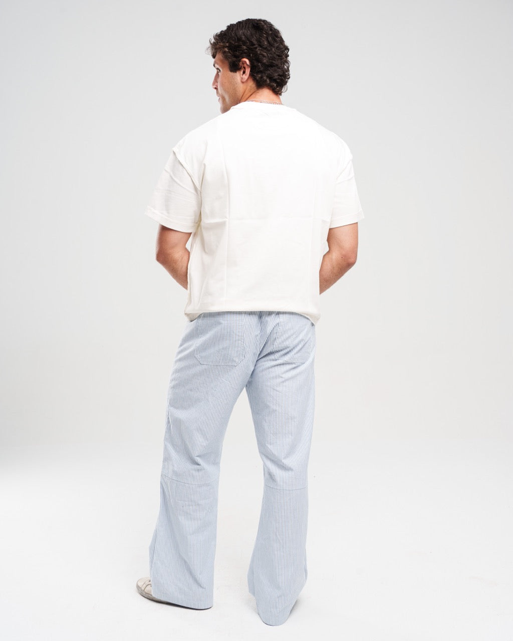 Striped Drawstring Trousers - Light Blue