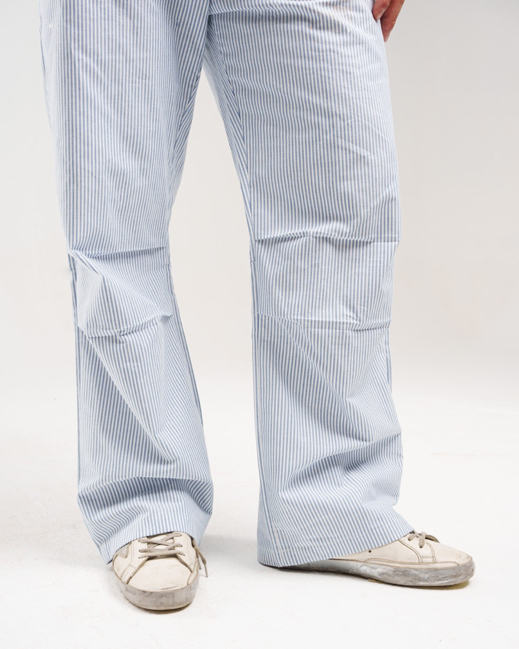 Striped Drawstring Trousers - Light Blue