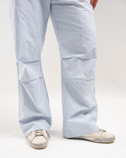 Striped Drawstring Trousers - Light Blue