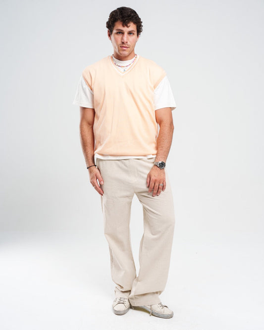 Knit Solid V-Neck Sweater Vest – Light Peach