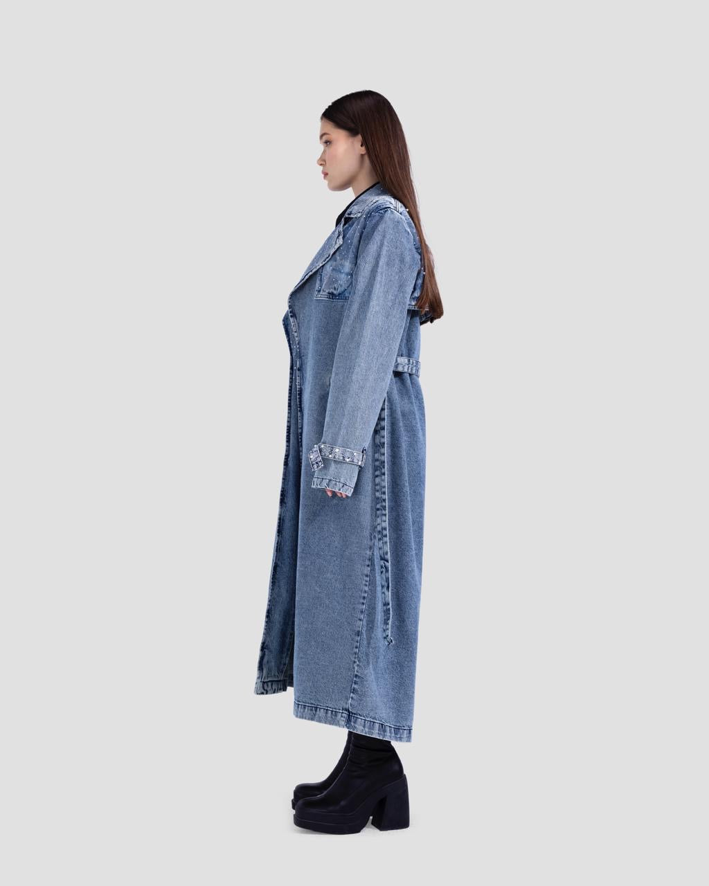 Bling Denim Trench Coat