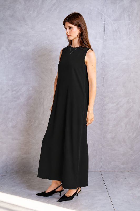 Soft Relaxed A-Line Maxi Dress – Black