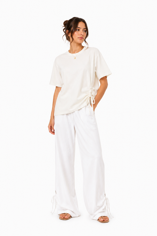 Ruched Side Lounge T-Shirt – Off White