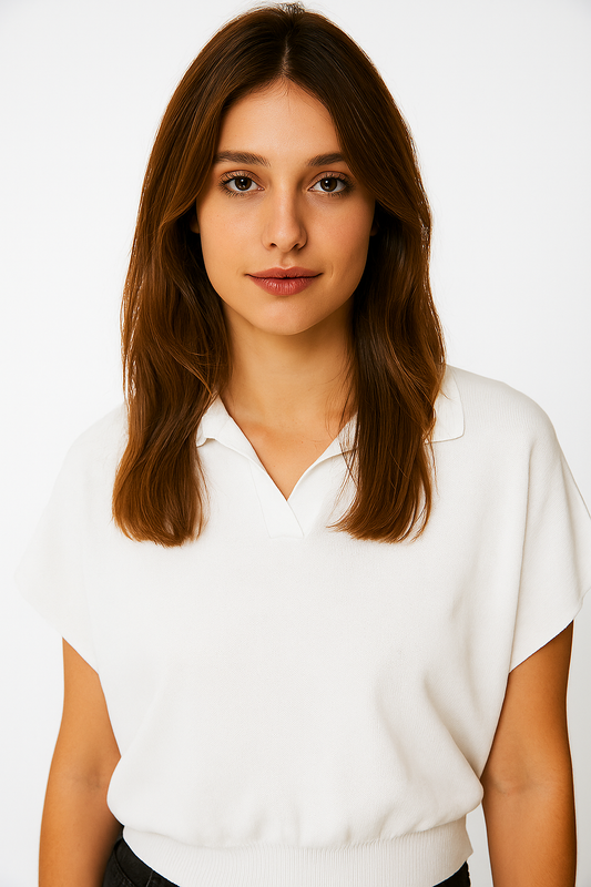 Cotton Blend Collar Knit Polo - White