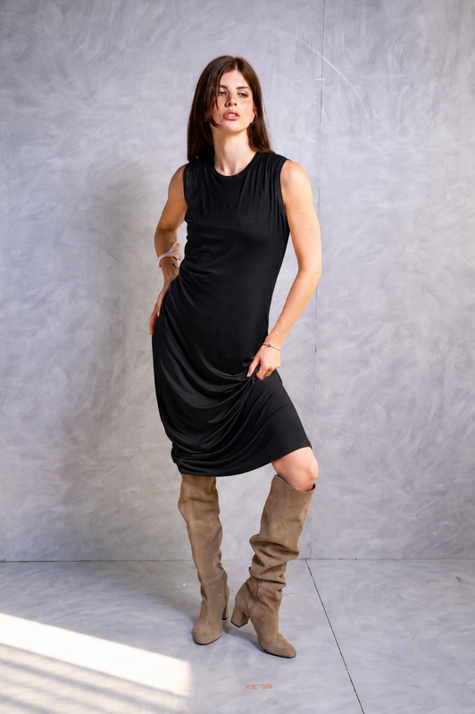 Sleeveless Soft Drape Maxi Dress – Black