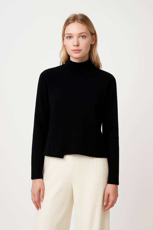 Cotton Lycra High Neck Sweatshirt – Black