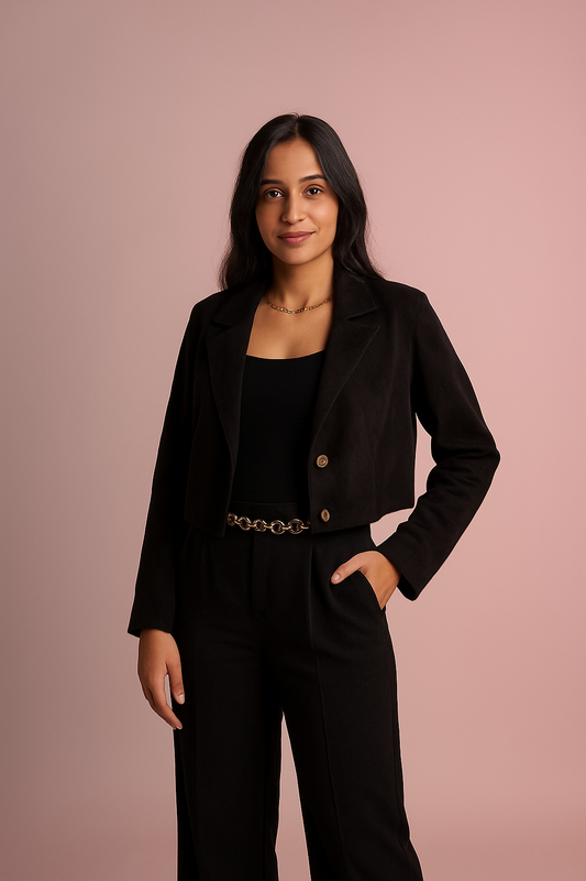 Nubuck Solid Tailored Suit – Black